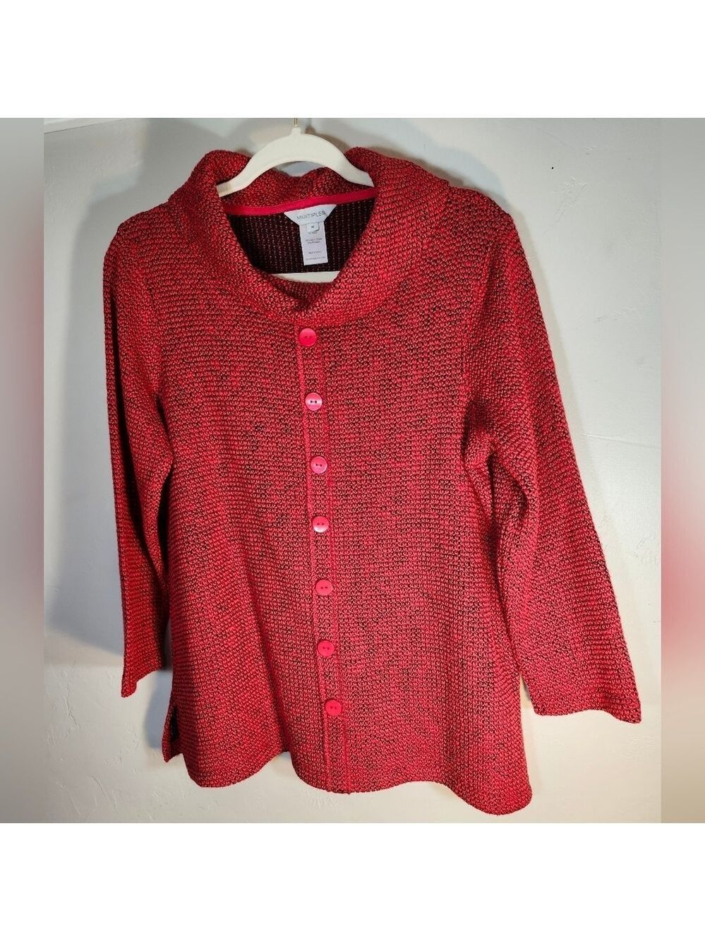 Multiples Vibrant Red Button-Up Pullover Cotton Blend Sz M